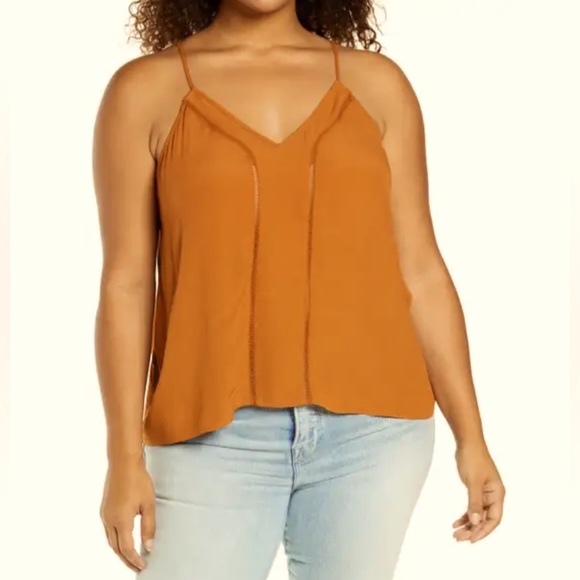 Treasure & Bond Tops - Treasure & Bond Lace Bond Inset Adjustable Camisole In Rust Leather Size 1X NWT